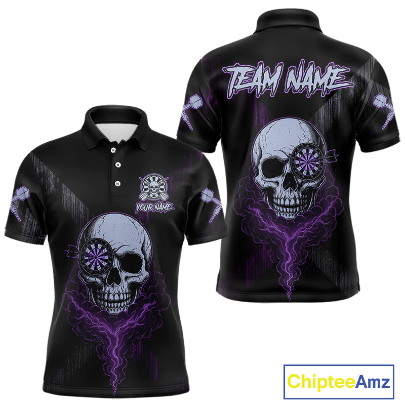 Black & Purple Smoke Skull Dartboard Men Darts Polo Shirt Grunge Dart Gifts NYN1993