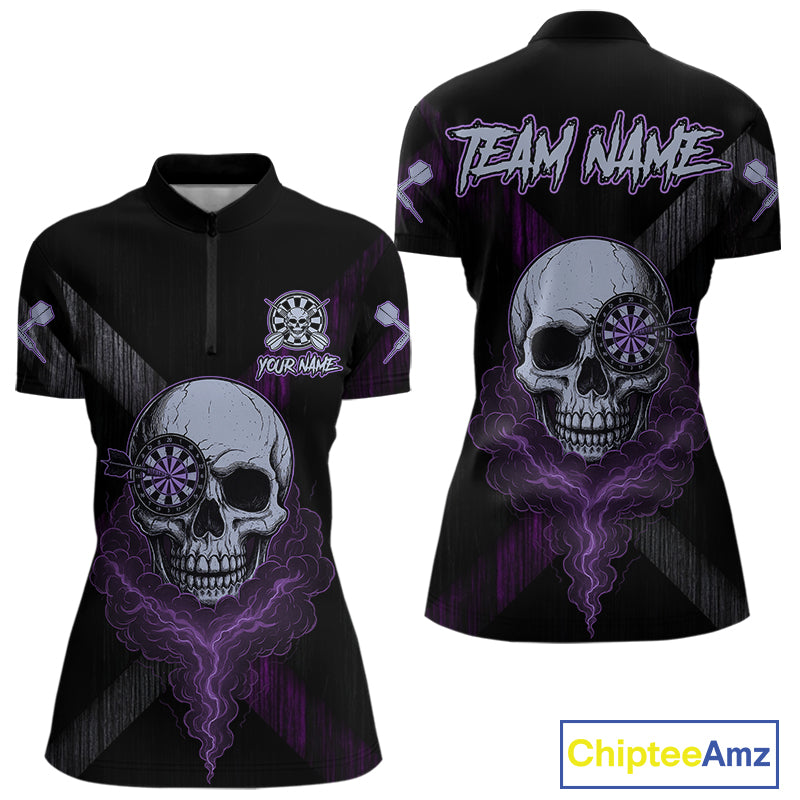 Black & Purple Smoke Skull Dartboard Women Darts Quarter-Zip Shirt Grunge Dart Gifts NYN1993