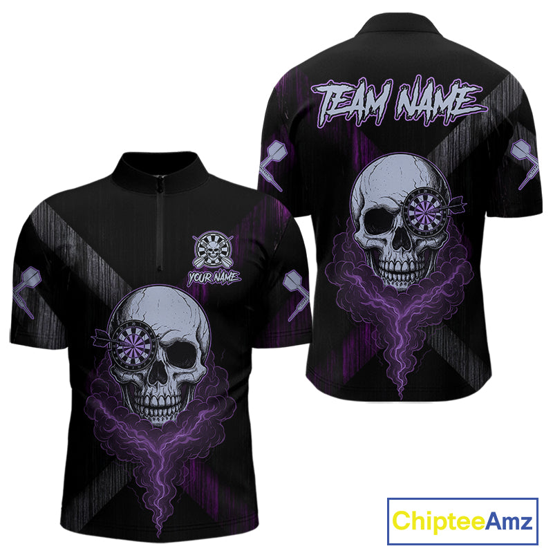 Black & Purple Smoke Skull Dartboard Men Darts Quarter-Zip Shirt Grunge Dart Gifts NYN1993