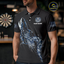 Load image into Gallery viewer, Custom Black And Blue US Flag Digital Camo Shark Darts Polo Shirt For Men Dart Gifts NYN1994