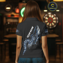 Load image into Gallery viewer, Custom Black And Blue US Flag Digital Camo Shark Darts Polo Shirt For Women Dart Gifts NYN1994