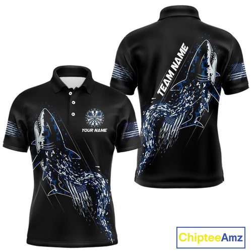 Custom Black And Blue US Flag Digital Camo Shark Darts Polo Shirt For Men Dart Gifts NYN1994