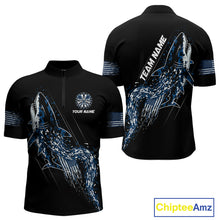 Load image into Gallery viewer, Custom Black And Blue US Flag Digital Camo Shark Darts Quarter-Zip Shirt For Men Dart Gifts NYN1994