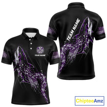 Load image into Gallery viewer, Custom Black And Purple US Flag Digital Camo Shark Darts Polo Shirt For Men Dart Gifts NYN1995