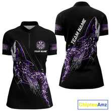 Load image into Gallery viewer, Custom Black And Purple US Flag Digital Camo Shark Darts Quarter-Zip Shirt For Women Dart Gifts NYN1995