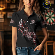 Load image into Gallery viewer, Custom Black And Red US Flag Digital Camo Shark Darts Polo Shirt For Women Dart Gifts NYN1996