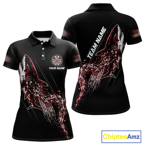 Custom Black And Red US Flag Digital Camo Shark Darts Polo Shirt For Women Dart Gifts NYN1996