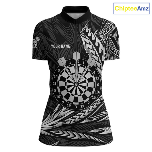Personalized Black & Silver Tribal Darts Polo & Quarter-Zip Custom Dart Shirts For Women Dart Jerseys  NYN2886