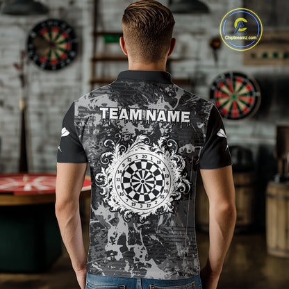Men's Custom Darts Shirt - Gothic Dartboard With Ink Splash & Baroque Pattern NYN0321