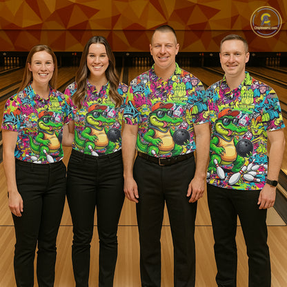 Funny Cool Crocodile Mens Bowling Shirts Custom Green Graffiti Team Bowling Jersey For Bowlers NYN3271