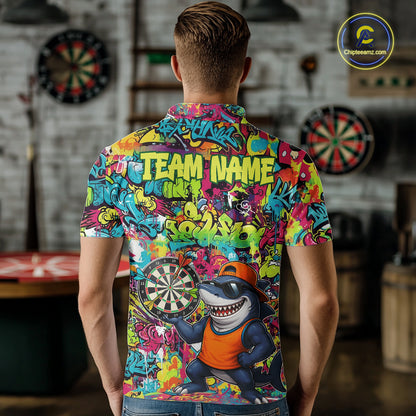 Male darts player wearing Cool Raccoon Dartboard Graffiti jersey during league and tournament matches