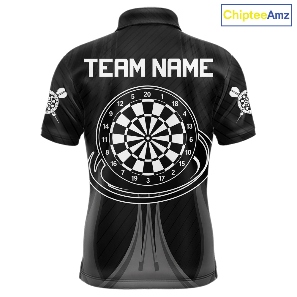 Black White Dartboard men's darts polo shirt, custom dart team jersey, personalized dartboard uniform, tournament darts apparel