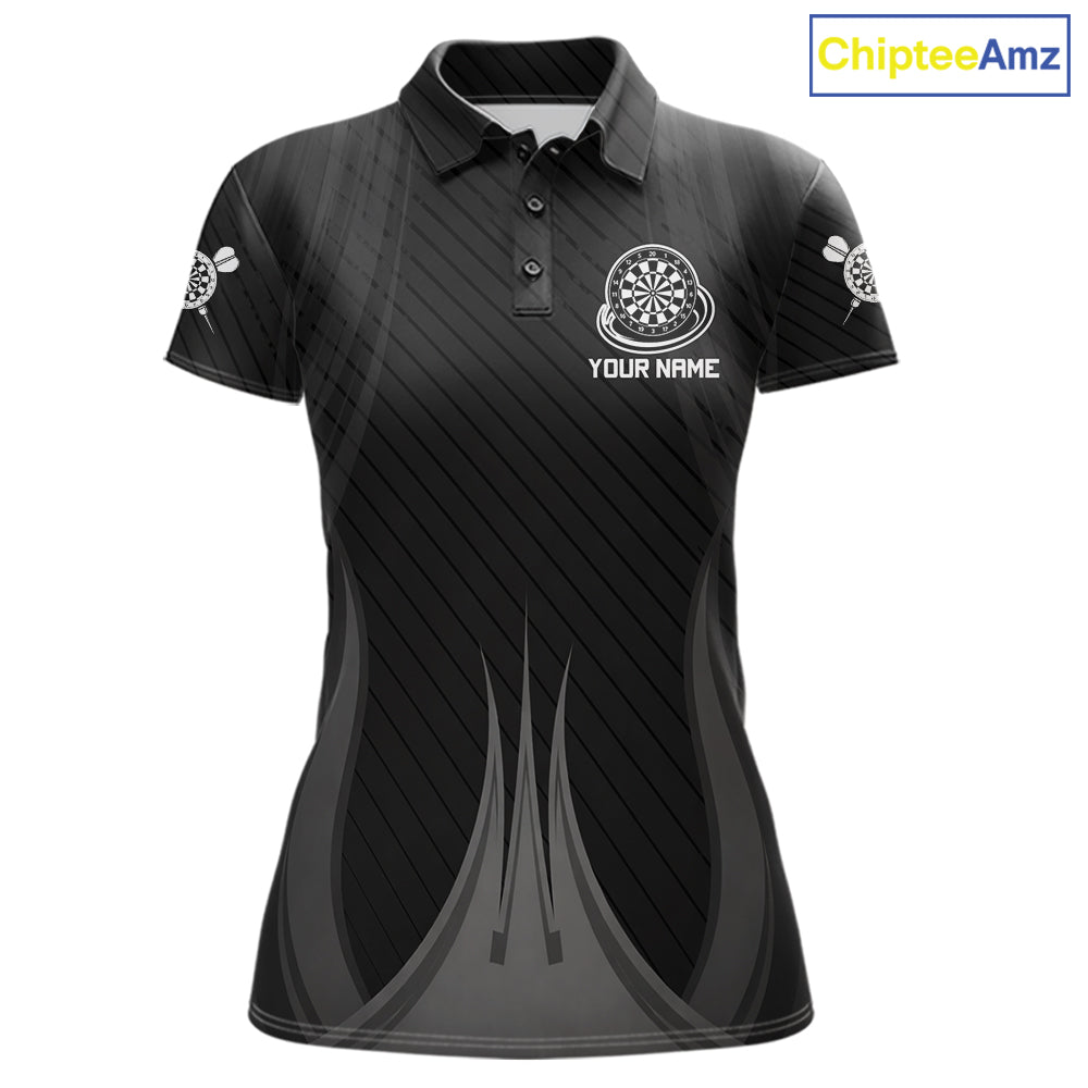 Black White Dartboard women's darts polo shirt, custom dart team jersey, personalized dartboard uniform, tournament darts apparel