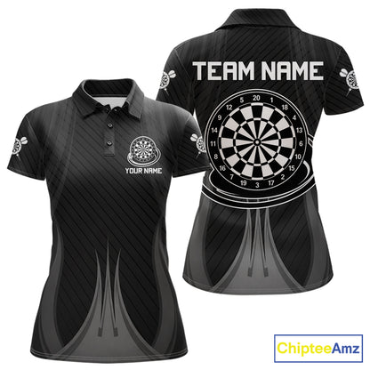 Black White Dartboard women's darts polo shirt, custom dart team jersey, personalized dartboard uniform, tournament darts apparel