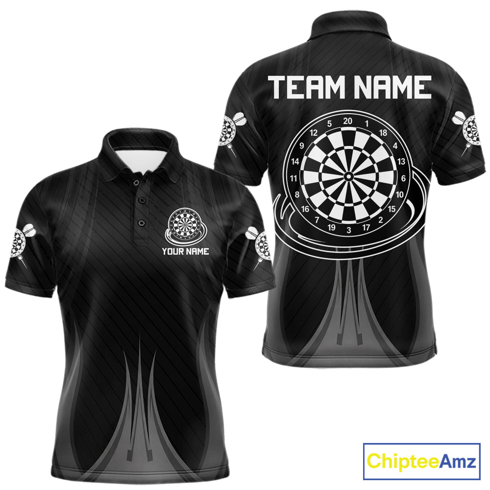 Black White Dartboard men's darts polo shirt, custom dart team jersey, personalized dartboard uniform, tournament darts apparel