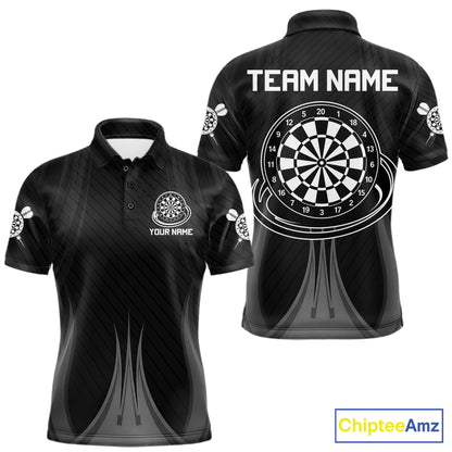 Black White Dartboard men's darts polo shirt, custom dart team jersey, personalized dartboard uniform, tournament darts apparel