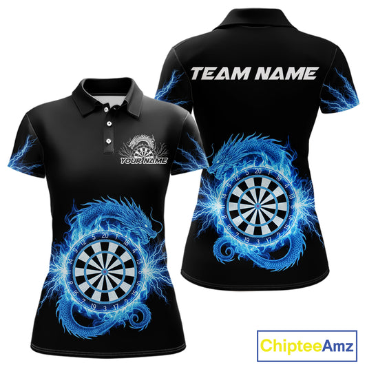 Custom Dragon Lighting Blue Dartboard Dart Polo Jerseys For Women Dart Team Shirt NYN1723