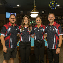Load image into Gallery viewer, Personalized 8 Ball Pool Men Billiard Shirts Gradient Red &amp; Silver Tribal Billiard Pool Apparel NYN2896
