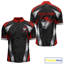 Load image into Gallery viewer, Personalized 8 Ball Pool Men Billiard Shirts Gradient Red &amp; Silver Tribal Billiard Pool Apparel NYN2896