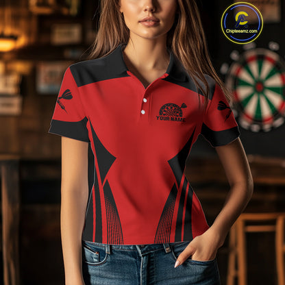 Women's Custom Darts Team Shirt - Crimson & Black Dartboard | Name Personalization NYN0327