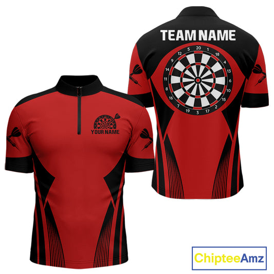 Men's Custom Darts Team Shirt - Crimson & Black Dartboard | Name Personalization NYN0327