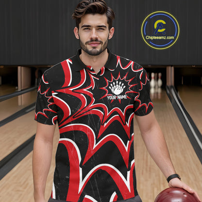 Male bowler wearing Funny Rabbit bowling jersey, personalized men's bowling shirt