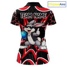 Load image into Gallery viewer, Funny Rabbit women's bowling polo shirt, personalized bowling team jersey, black red bowling apparel, bowling gift for women