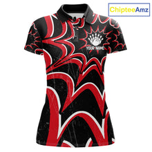 Load image into Gallery viewer, Funny Rabbit women's bowling polo shirt, personalized bowling team jersey, black red bowling apparel, bowling gift for women