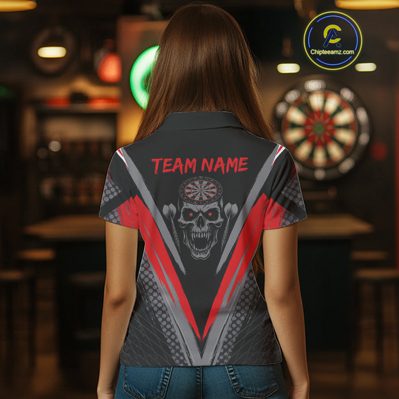 Custom Multi-Skull Lightning Blue Dartboard Dart Women Polo Jerseys Grim Reaper Dart Shirts NYN1739