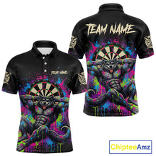 Load image into Gallery viewer, Colorful Splatter Funny Wolf Dartboard Custom Darts Polo Shirt For Men Dart Team Gifts NYN2001