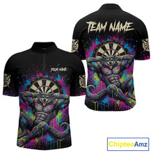 Load image into Gallery viewer, Colorful Splatter Funny Wolf Dartboard Custom Darts Quarter-Zip Shirt For Men Dart Team Gifts NYN2001
