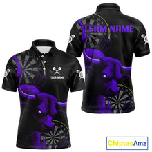 Load image into Gallery viewer, Purple Ferocious Bull Grunge Dartboard Men Polo Darts Shirt Custom Name &amp; Team Jersey NYN2005