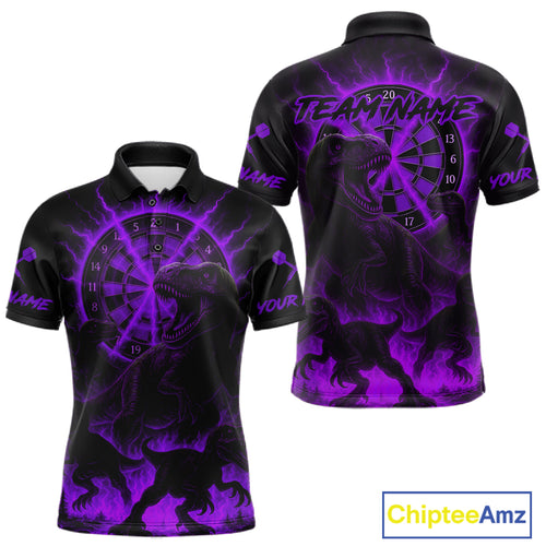 Custom Purple Flaming Dinosaurs Dartboard Polo Dart Shirt For Men Dinosaur Dart Jerseys NYN2006