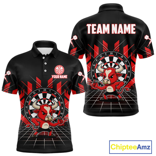 Custom Black And Red Geometry Funny Bull Dart Arrow Polo Dart Shirt For Men Dart Jerseys NYN2008