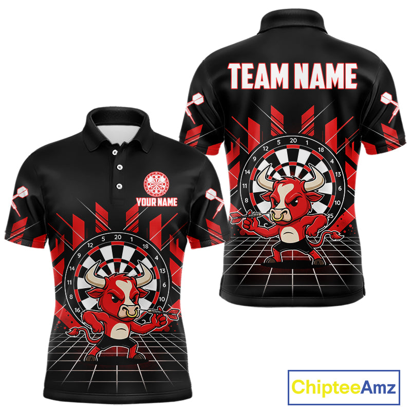 Custom Black And Red Geometry Funny Bull Dart Arrow Polo Dart Shirt For Men Dart Jerseys NYN2008