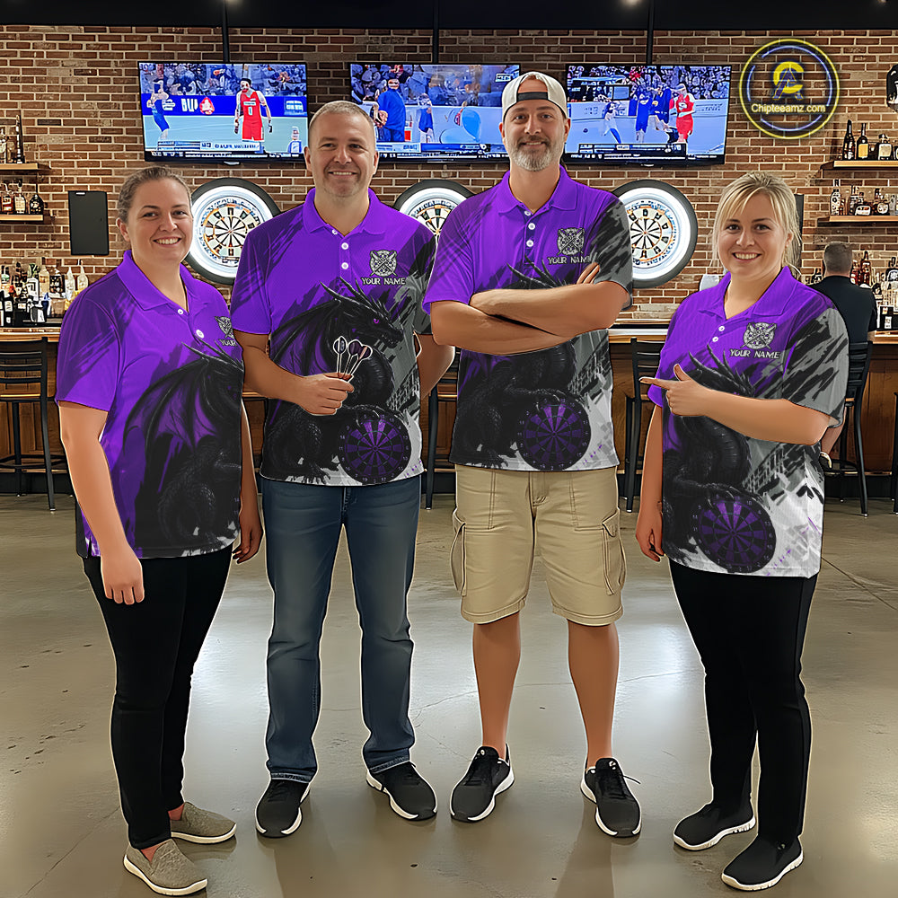 Purple Grunge Dragon Dartboard Custom Women Darts Polo League Shirts Dragon Dart Jerseys NYN2238