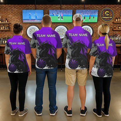 Purple Grunge Dragon Dartboard Custom Women Darts Polo League Shirts Dragon Dart Jerseys NYN2238