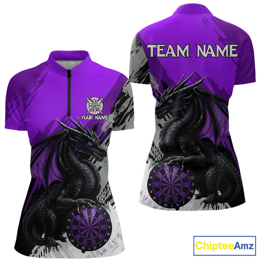 Purple Grunge Dragon Dartboard Custom Women Darts Quarter-Zip League Shirts Dragon Dart Jerseys NYN2238