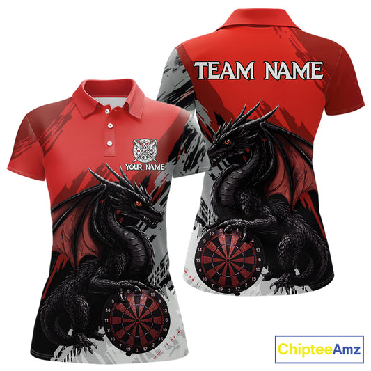 Red Grunge Dragon Dartboard Custom Women Darts Polo League Shirts Dragon Dart Jerseys NYN2239