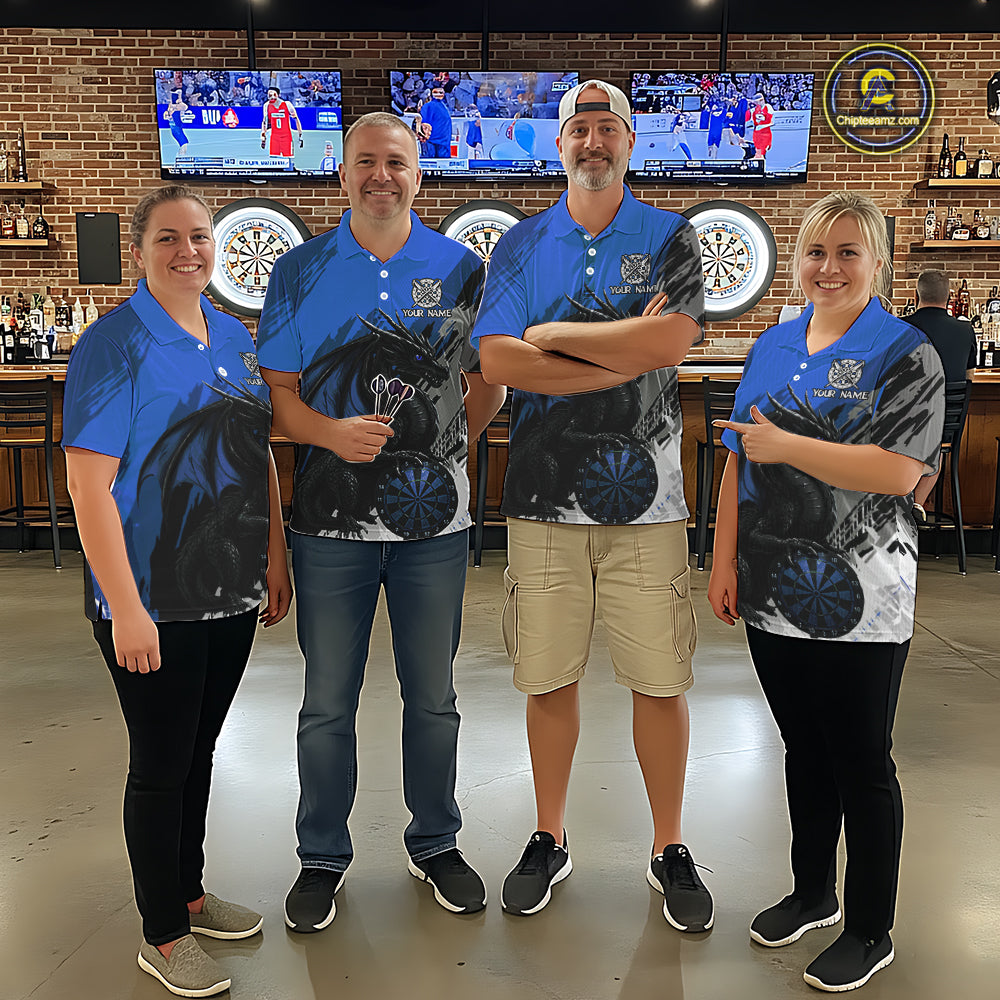 Blue Grunge Dragon Dartboard Custom Women Darts Polo League Shirts Dragon Dart Jerseys NYN2240