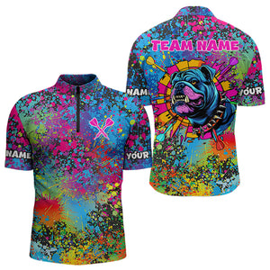 Custom Colorful Bulldog Funny Dart Shirts Polo & 1/4 Zip For Men, Dart Jerseys NYN0007