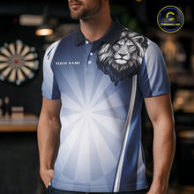 Load image into Gallery viewer, Personalized Blue And Silver Funny Lion Darts Shirt Lion Darts Polo &amp; 1/4-Zip For Men Darts Gifts NYN2899