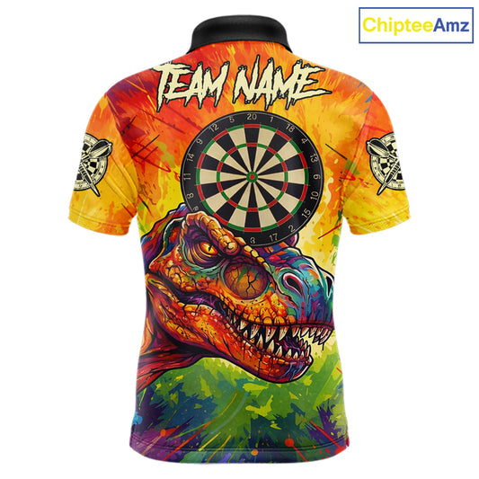 Colorful Dinosaur Funny Darts Shirt For Men Custom Splatter Paint Dart Outfits Jerseys NYN3116