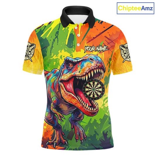 Colorful Dinosaur Funny Darts Shirt For Men Custom Splatter Paint Dart Outfits Jerseys NYN3116