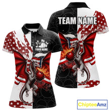 Load image into Gallery viewer, US Flag Women Bowling Shirt Custom Patriotic Dragon Flame Bowling Polo Jersey 