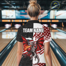 Load image into Gallery viewer, Red, White And Black US Flag Women Bowling Shirt Custom Patriotic Dragon Fire Flame Bowling Team Jersey NYN3276