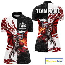 Load image into Gallery viewer, US Flag Women Bowling Shirt Custom Patriotic Dragon Flame Bowling Quarter-Zip Jersey 