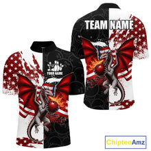 Load image into Gallery viewer, US Flag Men Bowling Shirt Custom Patriotic Dragon Flame Bowling 1/4-Zip 
Jersey 