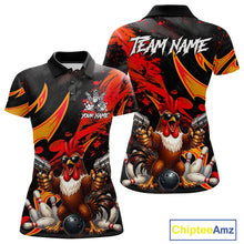 Load image into Gallery viewer, Red And Yellow Rooster Gun Women Bowling Polo Shirt Custom Funny Cute Bowling Team Outfits