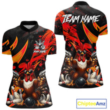 Load image into Gallery viewer, Red And Yellow Rooster Gun Women Bowling Quarter-Zip Shirt Custom Funny Cute Bowling Team Outfits